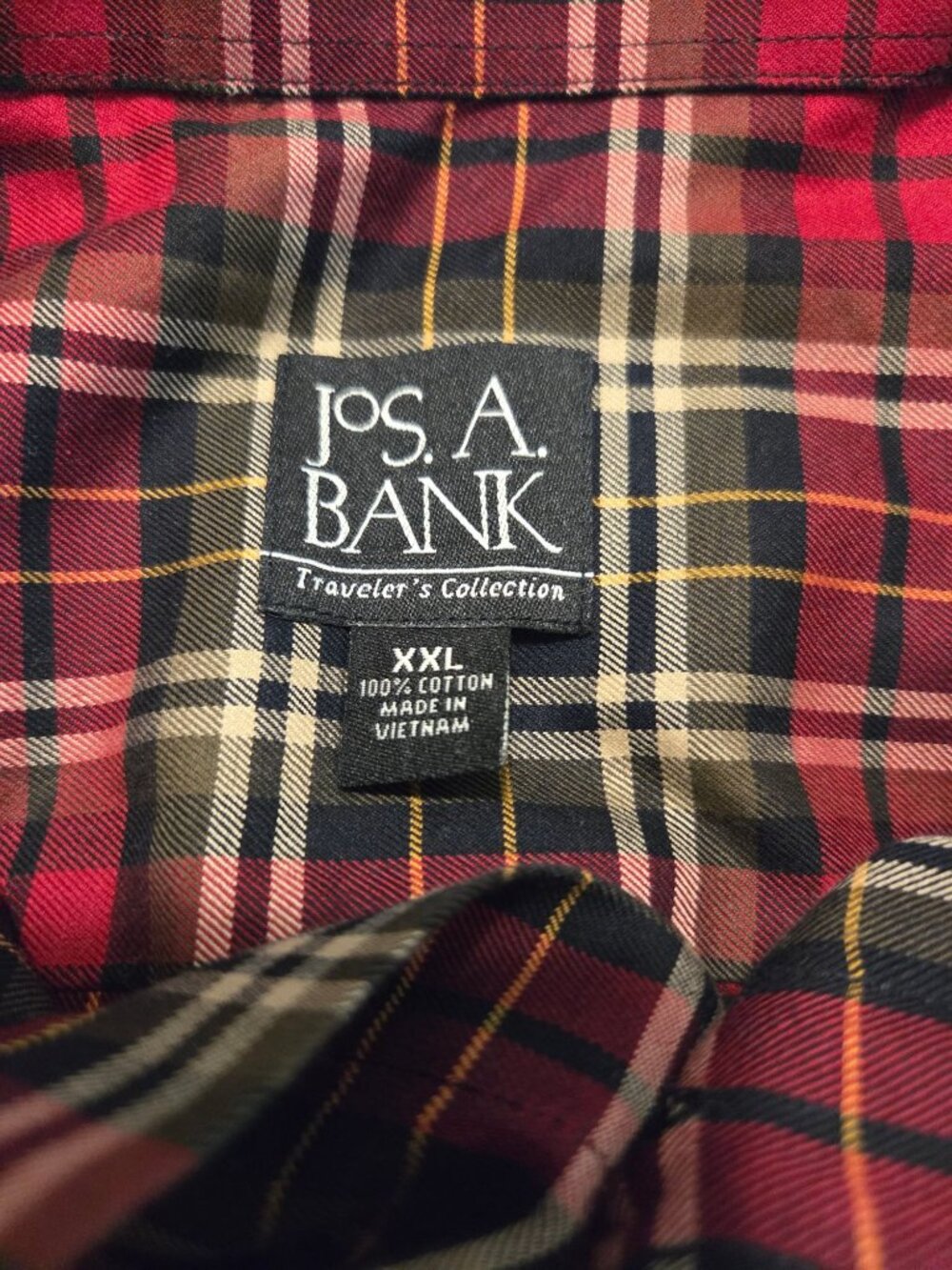 Mens Jos. A. Bank Travelers Collection Shirt XXL Red Plaid Button-Up Cotton - Picture 4 of 6